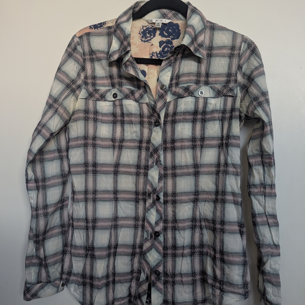 CAbi Plaid Button Down Shirt With Floral Back